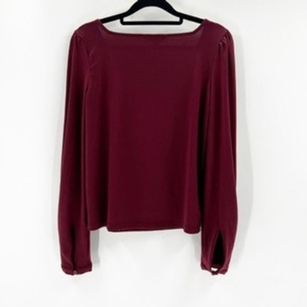 Banana Republic Burgundy Square Neck Puff Sleeve Long Sleeve Top XS - Picture 2 of 4